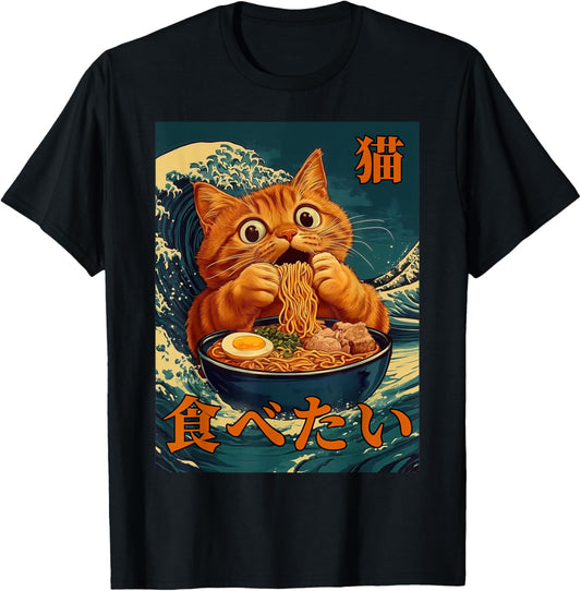 Cat Ramen Japanese Graphic Art Kids Men Women Funny Anime T-Shirt