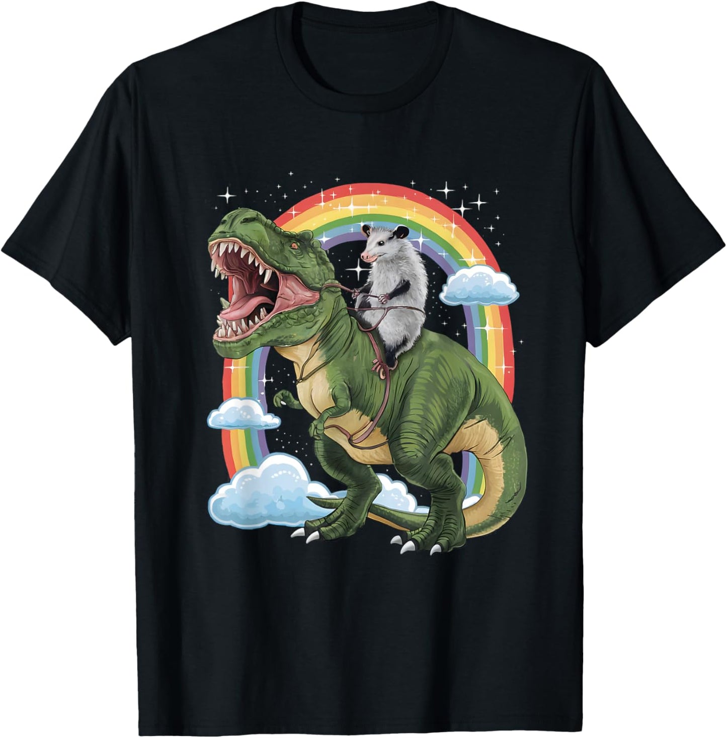 Possum Opossum Riding Dinosaur T Rex Funny Animal Meme T-Shirt