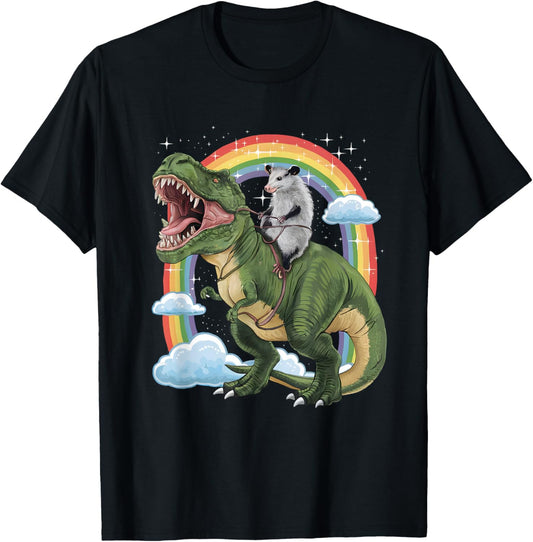 Possum Opossum Riding Dinosaur T Rex Funny Animal Meme T-Shirt