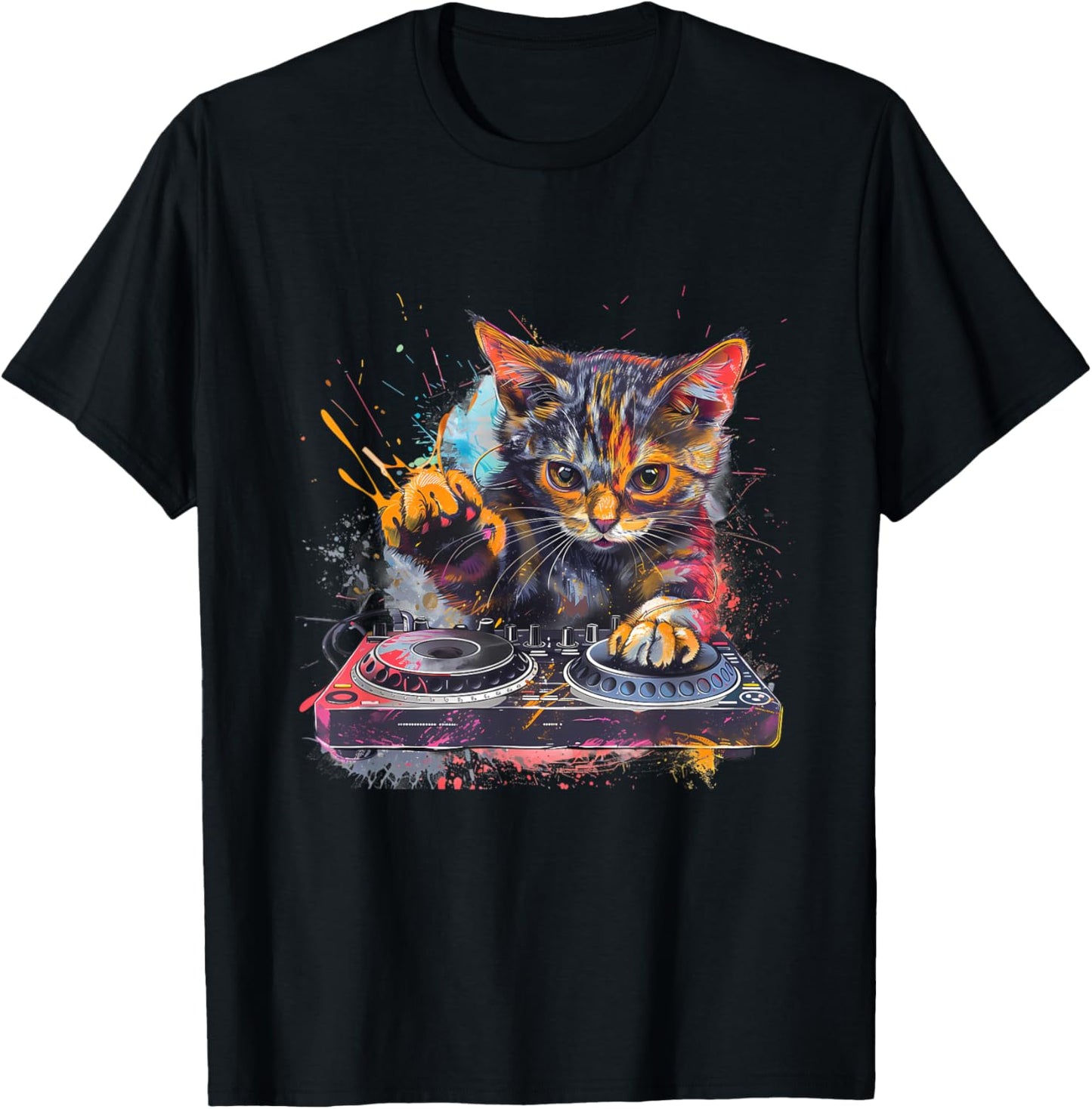 DJ Cat Turntable DJ Cat EDM Artwork House Music Beatmaker T-Shirt