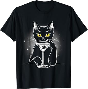 Black Cat Martini Tee - Perfect for Cats and Drink Lovers T-Shirt