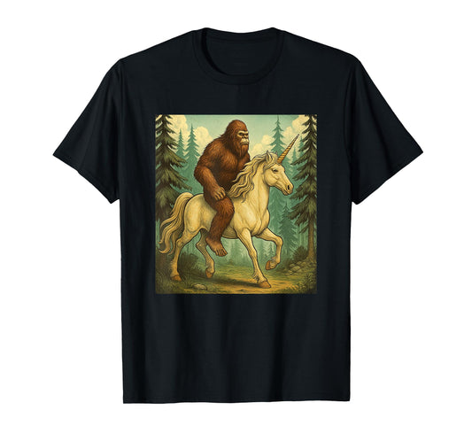 Bigfoot Riding a Unicorn Men Women Kids Sasquatch T-Shirt