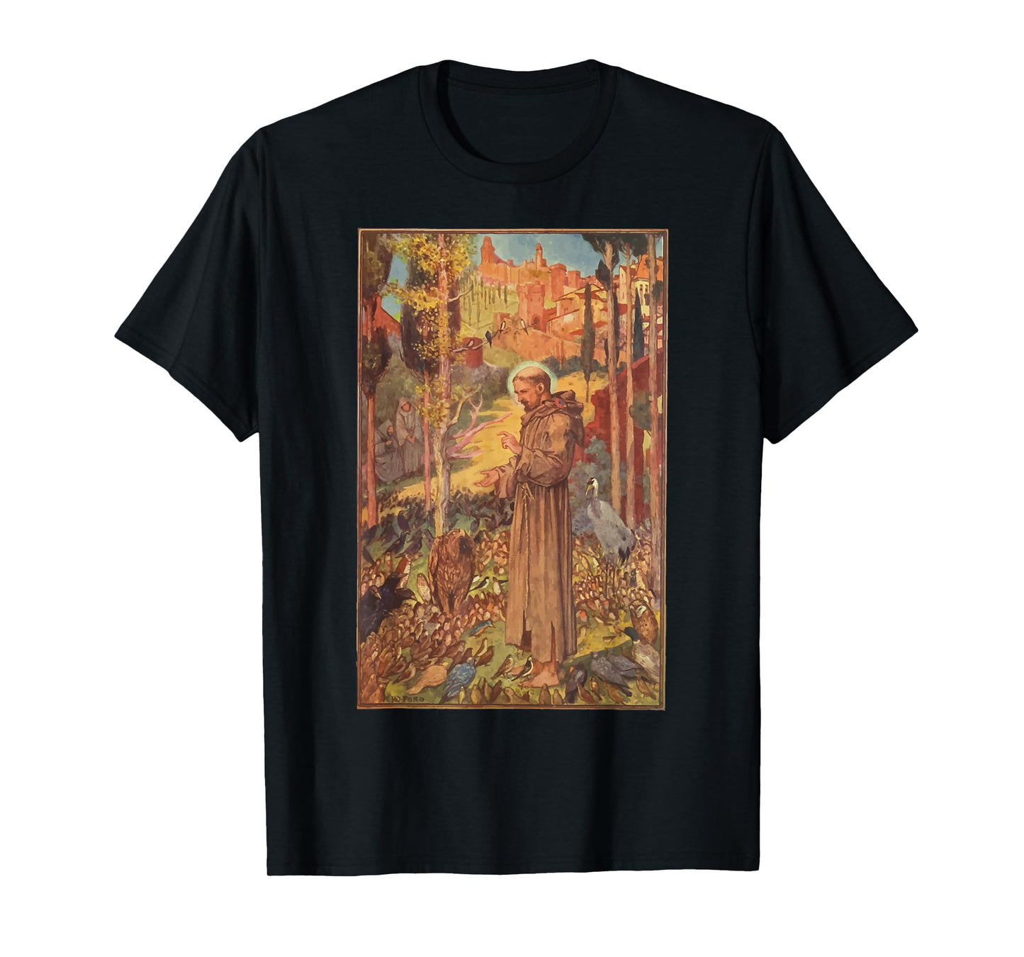 St Francis of Assisi Art Patron Saint of Animals Catholic T-Shirt