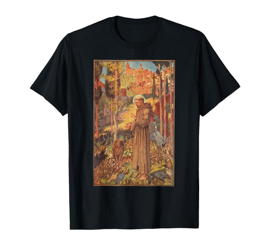 St Francis of Assisi Art Patron Saint of Animals Catholic T-Shirt