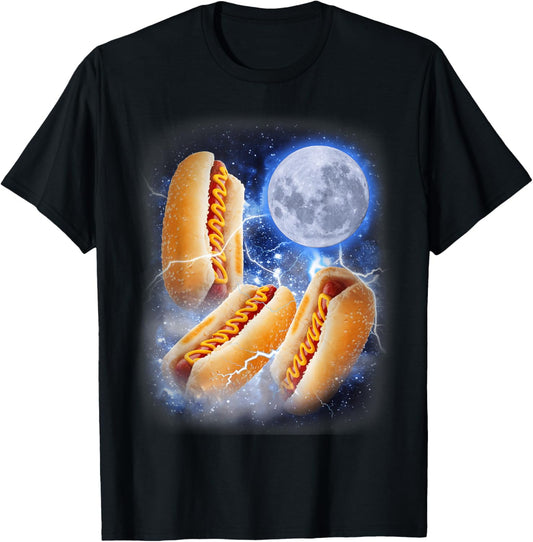 Three Glizzy Moon - Funny 3 Howling Hotdogs Cursed Meme T-Shirt