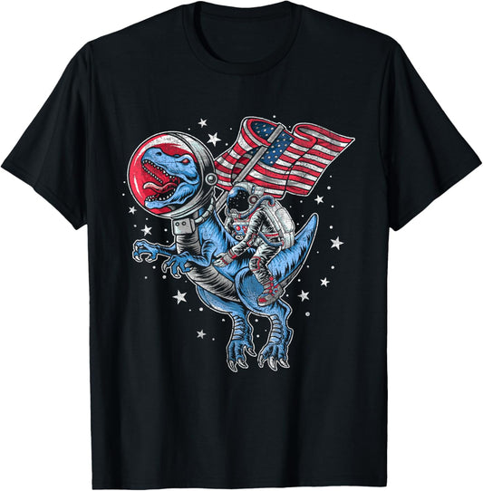 American Flag Astronaut Dinosaur Red White Blue 4th of July Women Kids Men T-Shirt