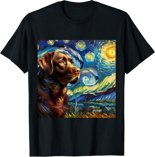 Chocolate Labrador Starry Night Shirt Vincent Van Gogh Lab T-Shirt