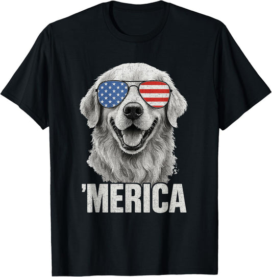 Golden retriever dog welcome american flag 4th Of July T-Shirt