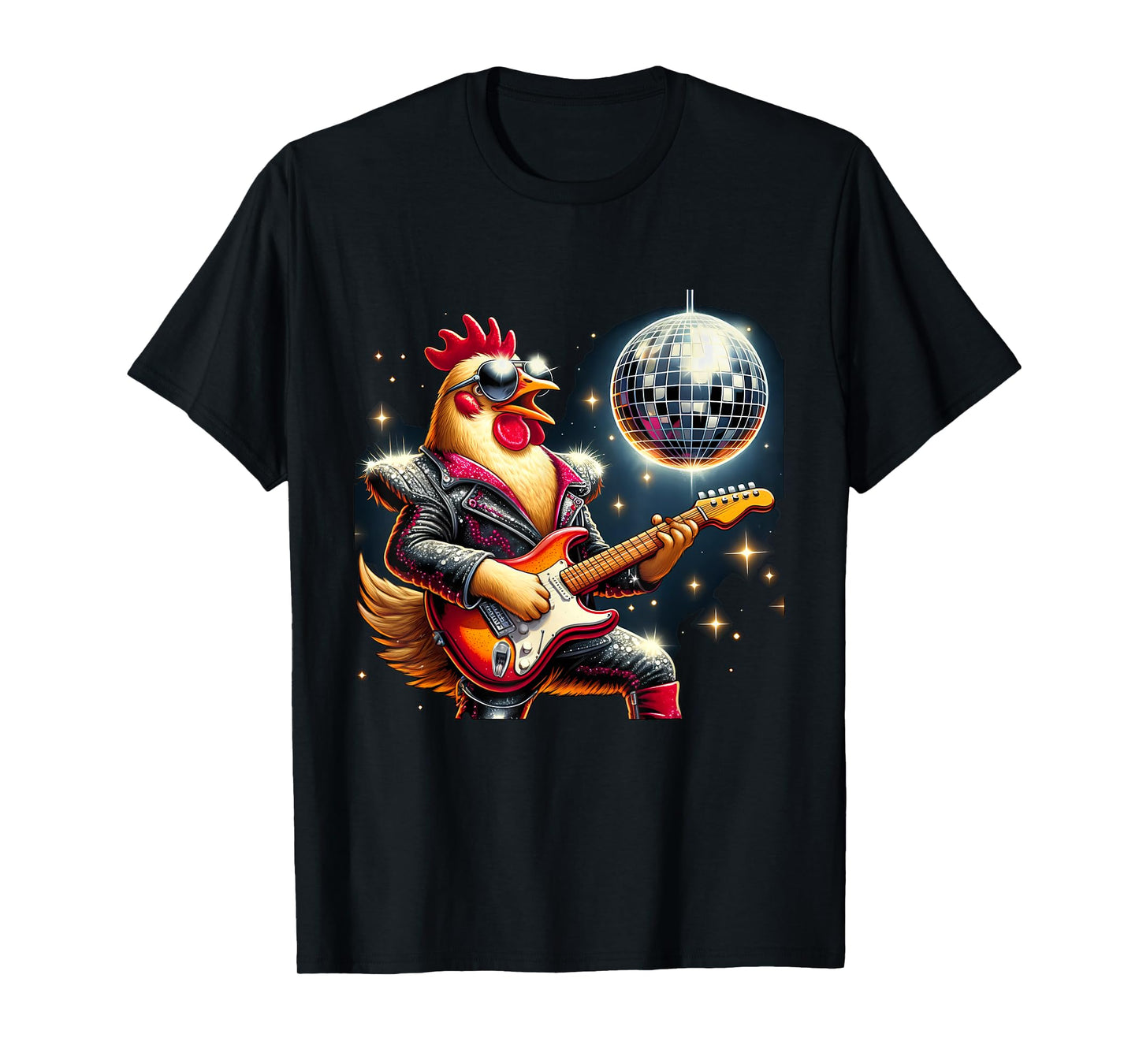 Disco Ball Guitar Chicken T-Shirt