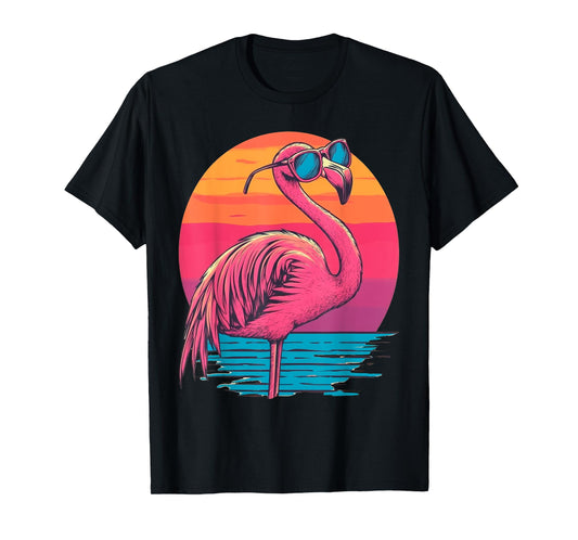 Retro Flamingo Sunglasses Sunset Style Vintage T-Shirt