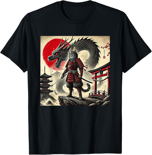 Samurai Cat Graphic Warrior Japanese Cat Ninja Men Women T-Shirt