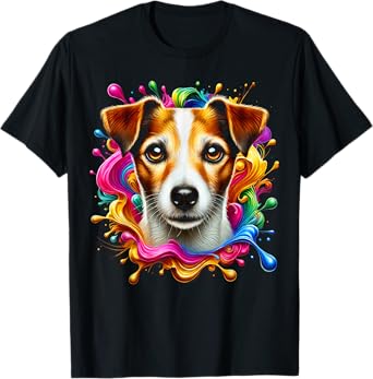 Cute Jack Russell Terrier in Colourful Paint Splashes T-Shirt