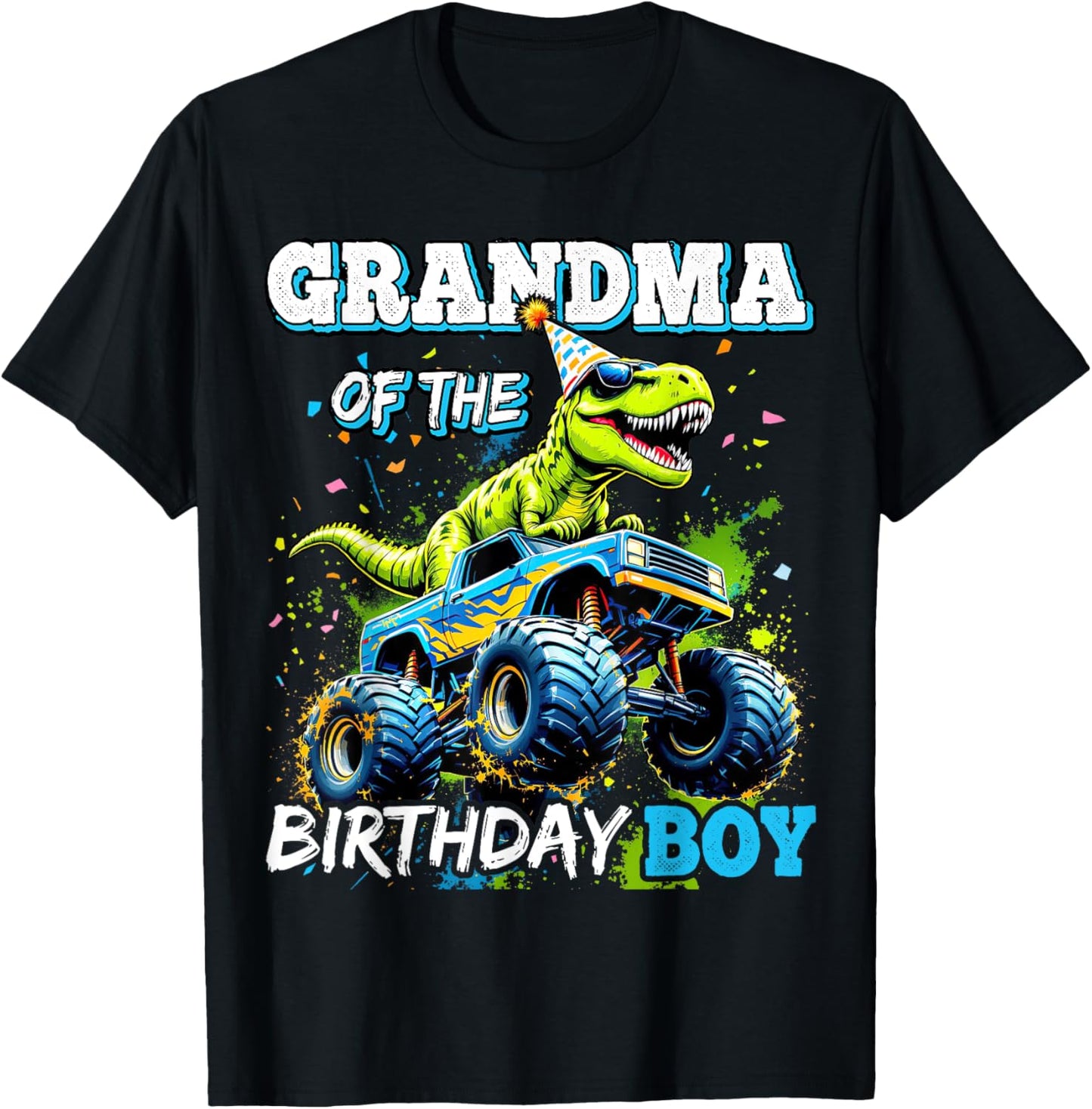 Grandma of the Birthday Boy Monster Truck Dinosaur Party T-Shirt