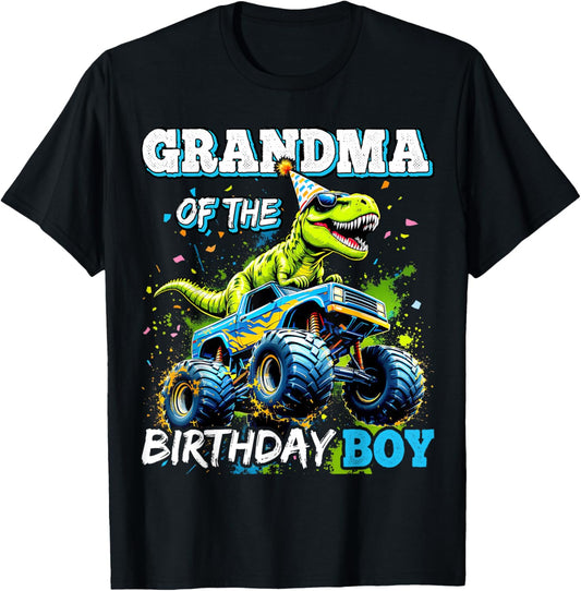 Grandma of the Birthday Boy Monster Truck Dinosaur Party T-Shirt