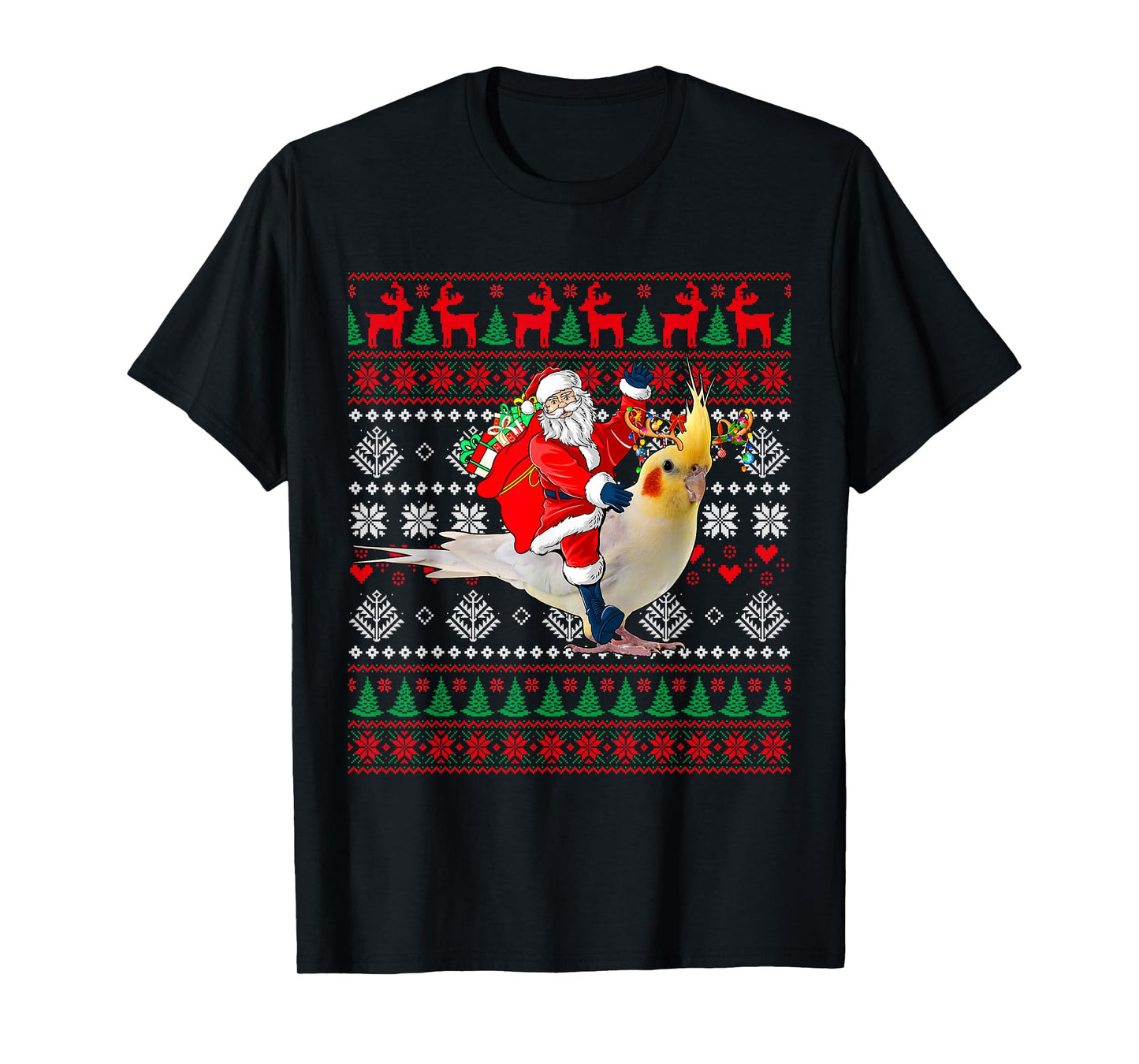 Santa Riding Reindeer Cockatiel Christmas Costume Bird Lover T-Shirt
