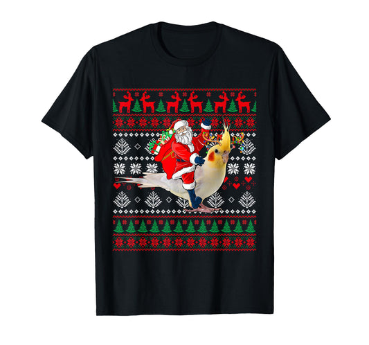 Santa Riding Reindeer Cockatiel Christmas Costume Bird Lover T-Shirt