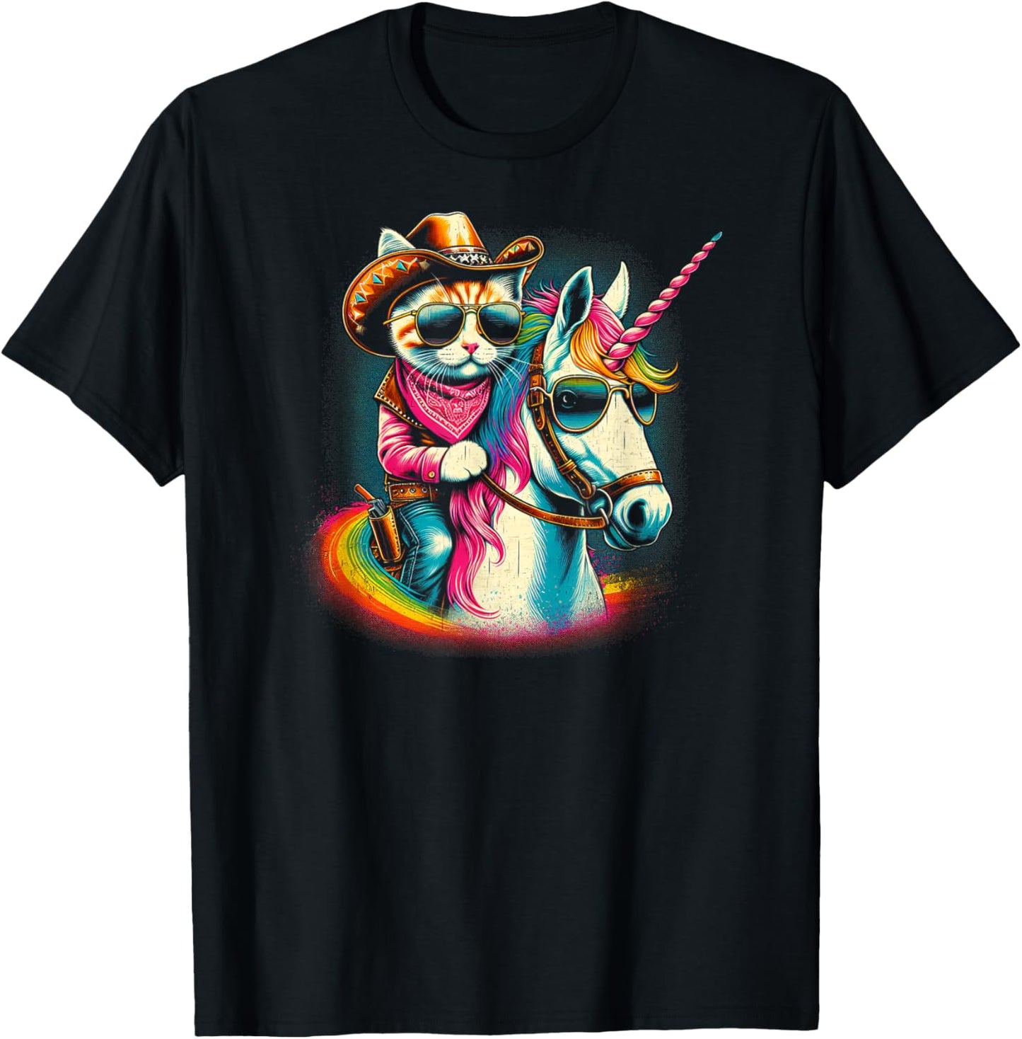 Cowboy Cat Riding Unicorn Fun T-Shirt