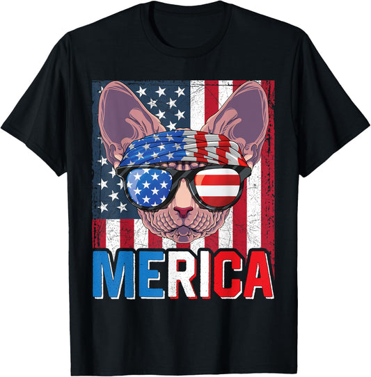 Sphynx Merica 4th of July Cat American Meowica Hairless Cat T-Shirt
