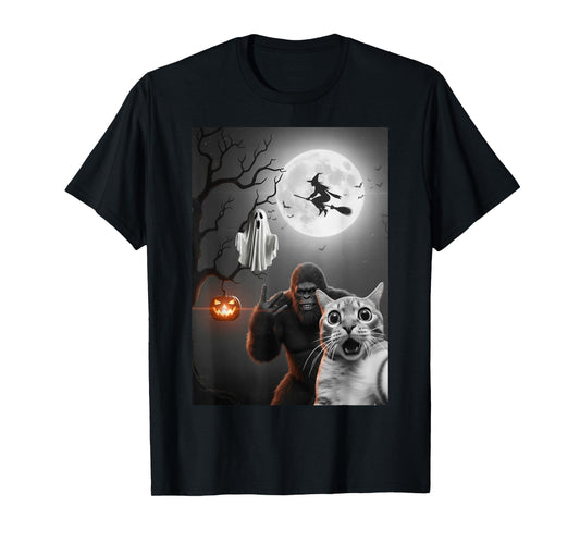 Funny Halloween Spooky cat Ghost Bigfoot Costume Men Women T-Shirt