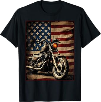 Motorcycle USA Flag Retro Biker T-Shirt