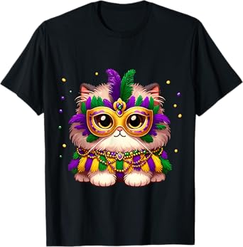 Carnival NOLA Party Tees Fluffy Pet Cat Mardi Gras Costume Masquerade Men Women Kids T-Shirt