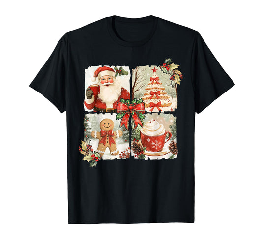 Vintage Coquette Bow Santa Gingerbread Christmas Tree Xmas T-Shirt
