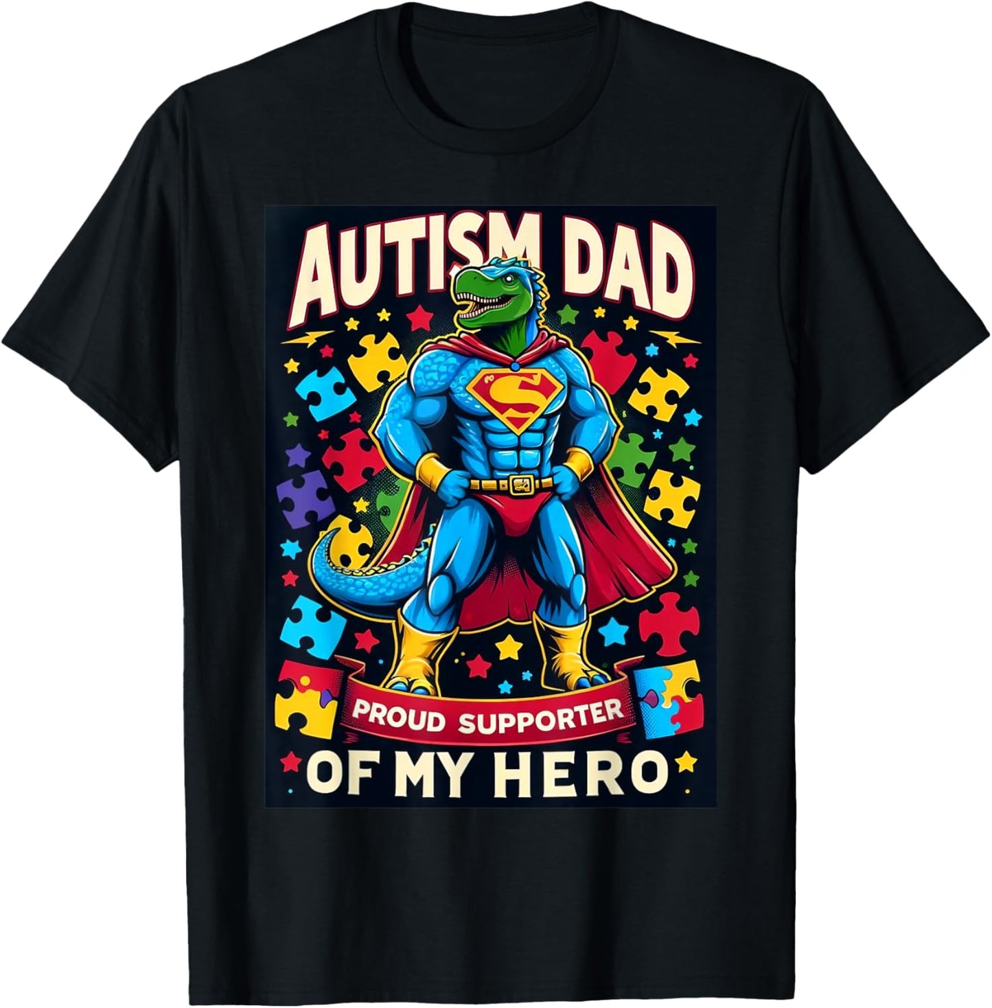 Autism Awareness Dad Father Dinosaur Funny Proud Autism Dad T-Shirt