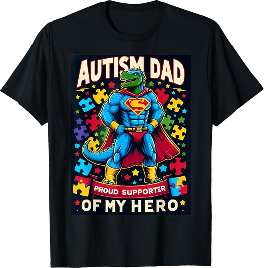 Autism Awareness Dad Father Dinosaur Funny Proud Autism Dad T-Shirt