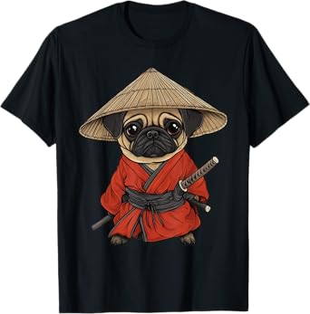 Dog Pug Samurai Art Men Women Kids T-Shirt