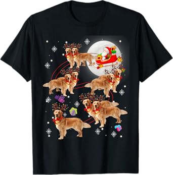Christmas Santa Claus Riding Golden Retriever Xmas Pajamas T-Shirt