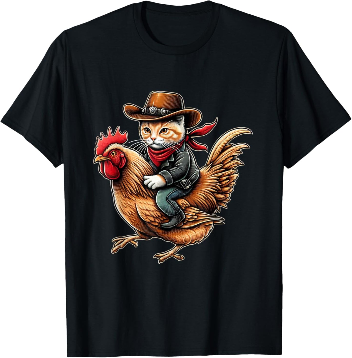 Cowboy Cat Riding Chicken Funny Western Vintage Design T-Shirt