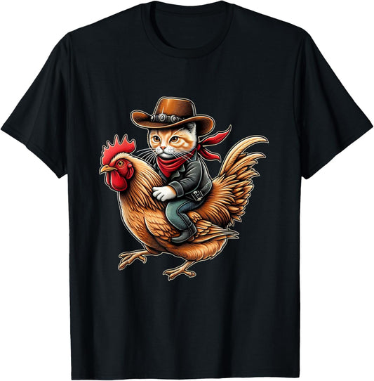 Cowboy Cat Riding Chicken Funny Western Vintage Design T-Shirt