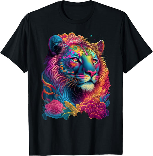 Dinosaurus Rekx Kids' Black with Rainbow Retro Rainbow Lion Graphic T-Shirt