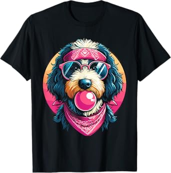 Funny Bernedoodle Dog Lover Bandana Glasses Bubble Gum Art Men Women Kids T-Shirt