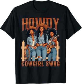 Howdy Retro Western Melanin Black Cowgirl African Women T-Shirt