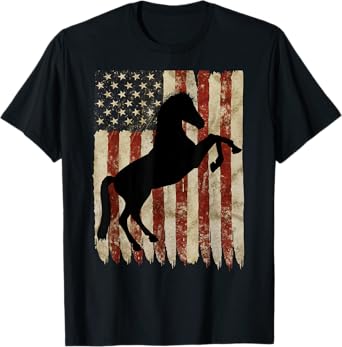 Horse Rider American Flag USA Patriotic Stallion Equestrian T-Shirt