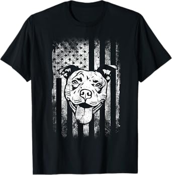 Patriotic Pitbull American Flag Dog Lover T-Shirt for Women Men