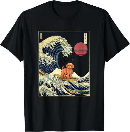 Cavapoo Japanese Kanagawa Wave Funny Surf Dog T-Shirt