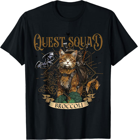 Quest Fantasy Squad Broccoli Funny Cat T-Shirt