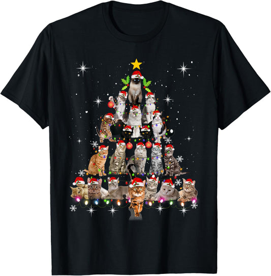 Cute Cat Christmas Dog Tree Funny Cat Tees Black Unisex-Kids Unisex-Adults T-Shirt