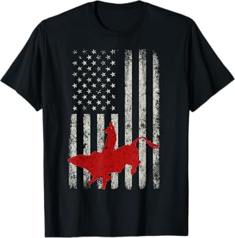 American Flag Bull Riding Cowboy Gift for Men Rodeo T-Shirt