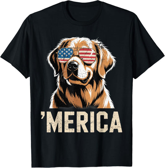 Golden Retriever Merica Dog Patriotic 4th Of July Puppy Mom T-Shirt