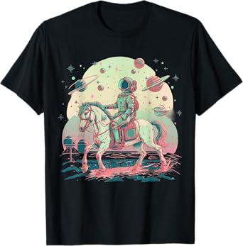 Astronaut Cowboy Riding a Horse in Space T-Shirt