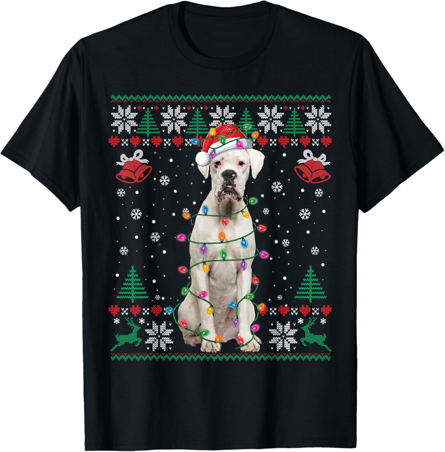 White Boxer Dog Ugly Christmas Sweater Funny Xmas T-Shirt