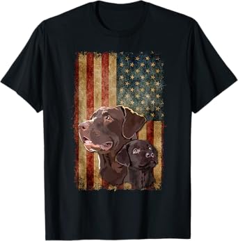 Retro Chocolate Lab With USA Flag Gift Chocolate Lab Dad Mom T-Shirt