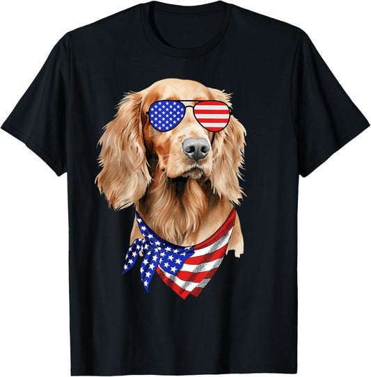Irish Setter Dog American Flag Glasses 4th of July T-Shirt