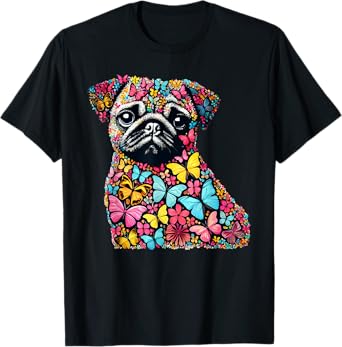 Dog Pug Butterfly Art Men Women Kids T-Shirt