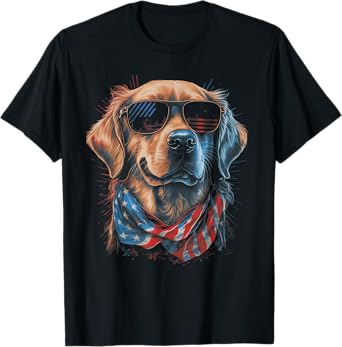 American Flag USA America 4th Of July Dog -Golden Retriever T-Shirt