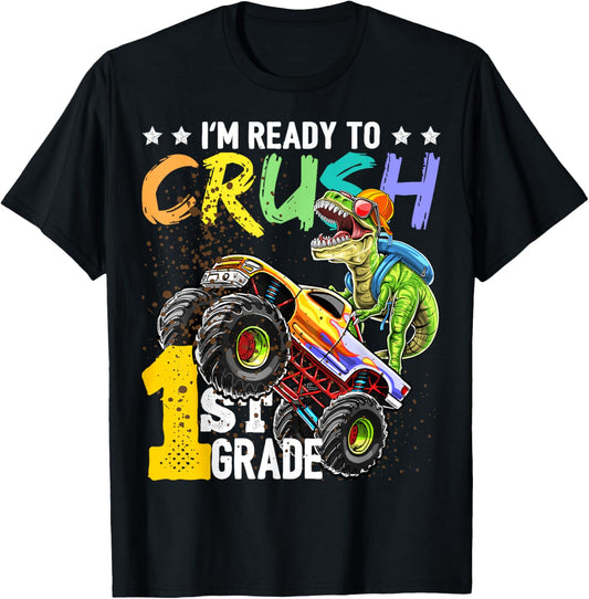 1st Grade Dinosaur Monster Truck Back to School Boys Gift T-Shirt