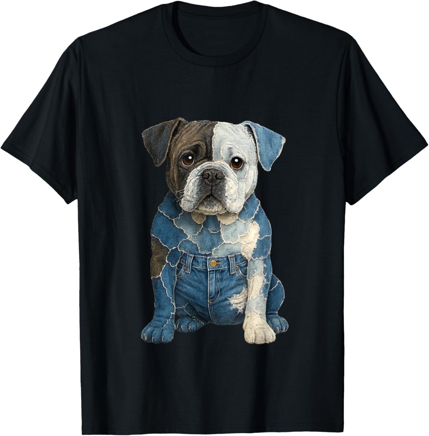 retro denim patch animal dog print funny For Men Women Kid T-Shirt
